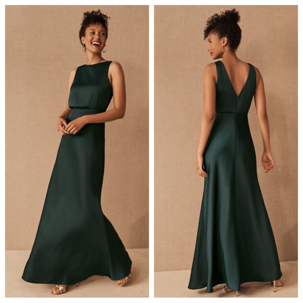 NEW BHLDN Beckett Satin Charmeuse Maxi Dress Dark Green Anthropologie NWT